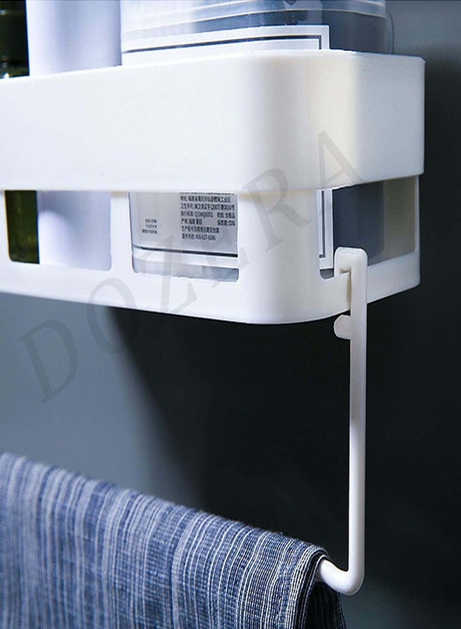 DOZERA Multipurpose Rectangular Bathroom and Kitchen Shelf Wall Storage Holder Bathroom Storage Shelves Self-Adhesive Waterproof Magic Sticker Storage Racks with Towel Hanger (1 Bathroom Shelves with Hanger) - Image 3